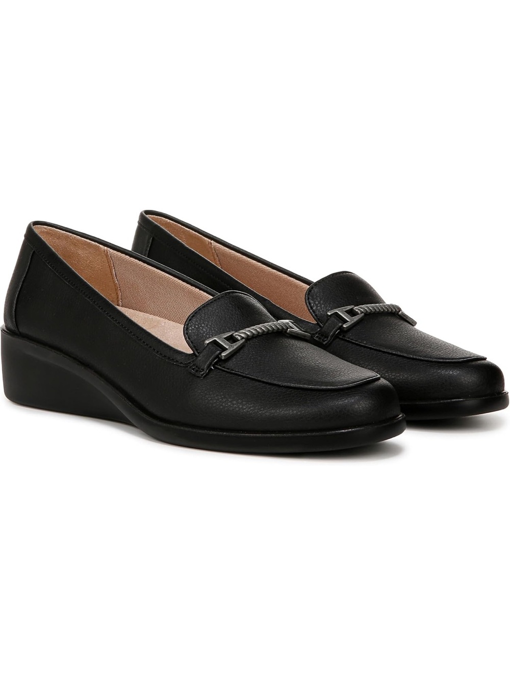 LifeStride Soft System Wedge Loafers Black Slip-On Comfort Shoes Size 8M